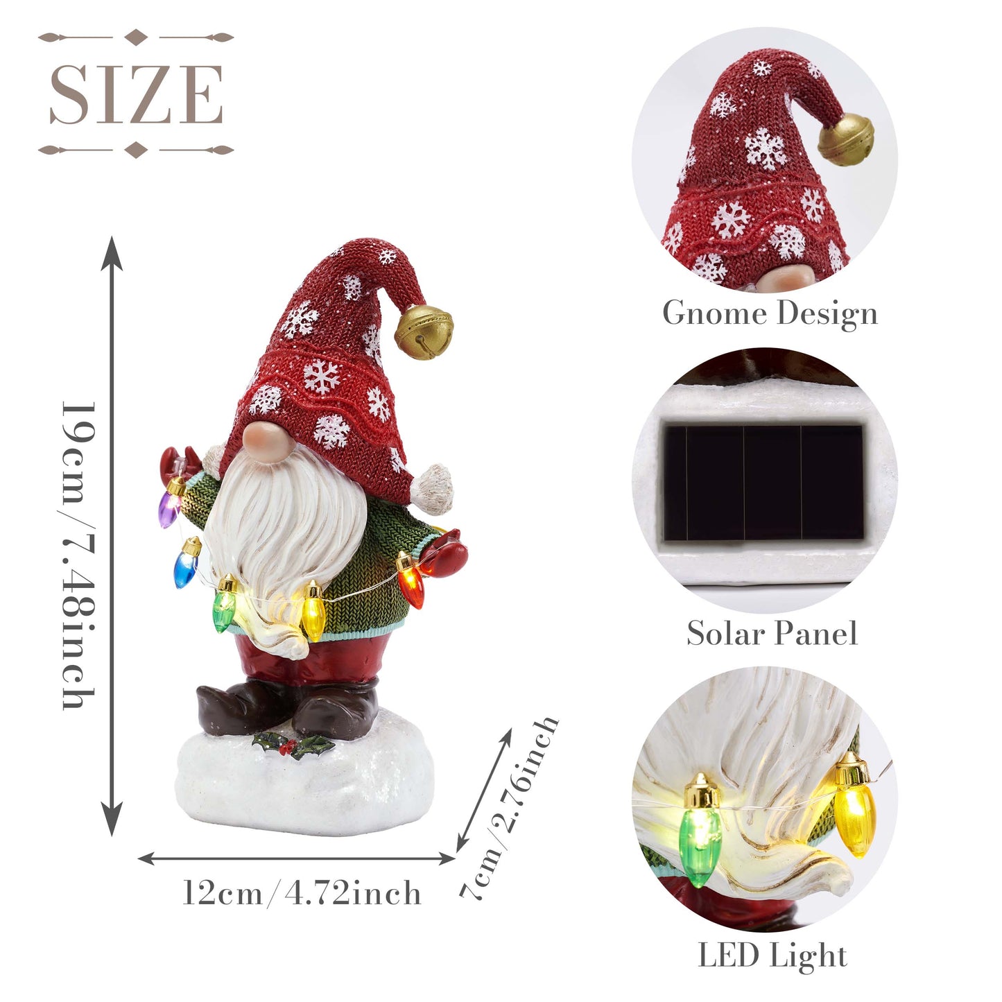 TERESA'S COLLECTIONS Outdoor Christmas Decorations Garden Gnome with LED Lights, Solar-Powered Outdoor Statue, Festive Red&Green Decor, Durable Resin Ornaments Gift for Women and Man, 7.5"