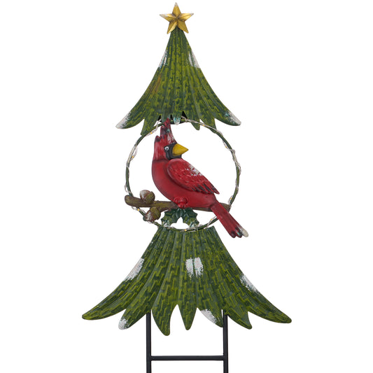 TERESA'S COLLECTIONS Metal Christmas Tree Decorations Cardinal Garden Stake with Solar Light, Outdoor Christmas Decor for Home, Waterproof Xmas Decoraions for Yard, Holiday Party Gifts, 21"