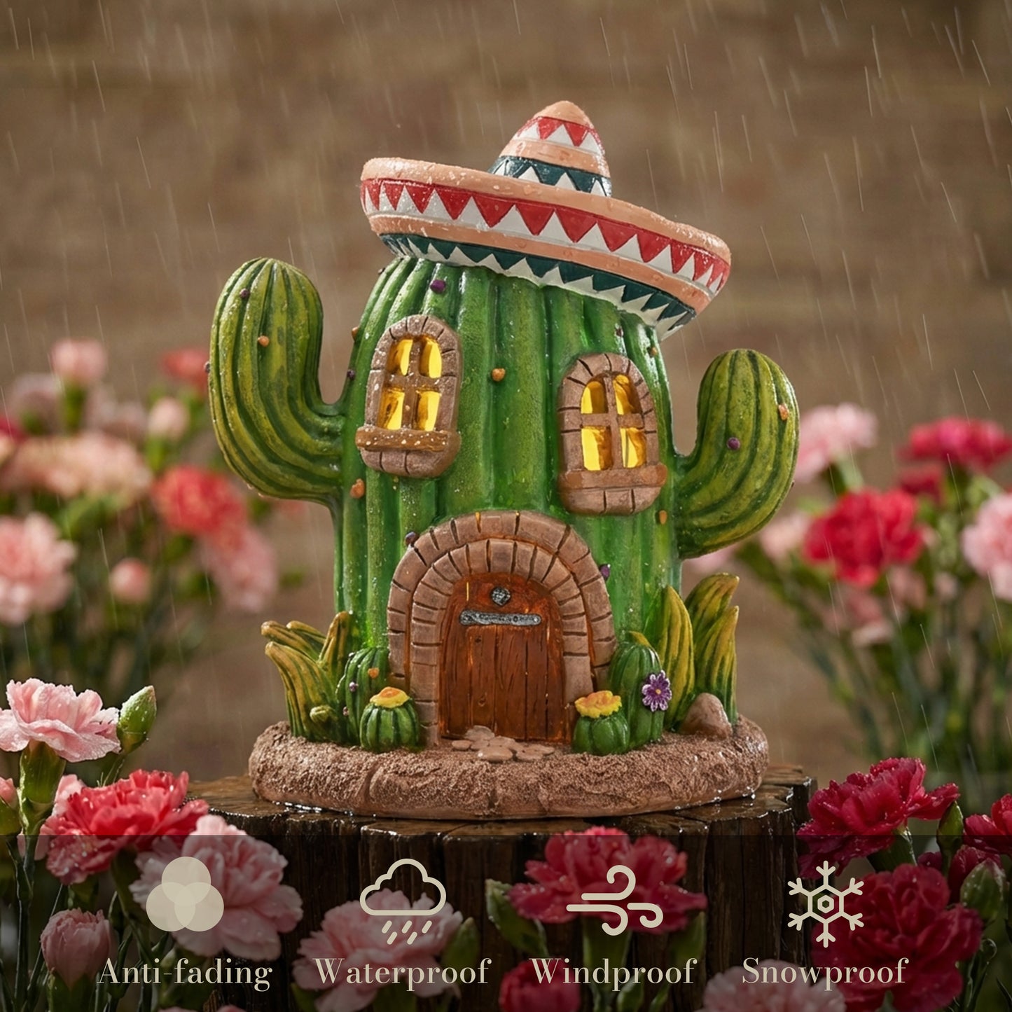 TERESA'S COLLECTIONS Garden Decor, Cactus Fairy House Cinco de Mayo Decor, Waterproof Resin Garden Statue, Cinco de Mayo Gift, Garden Gift, Indoor/Outdoor, 7.5"