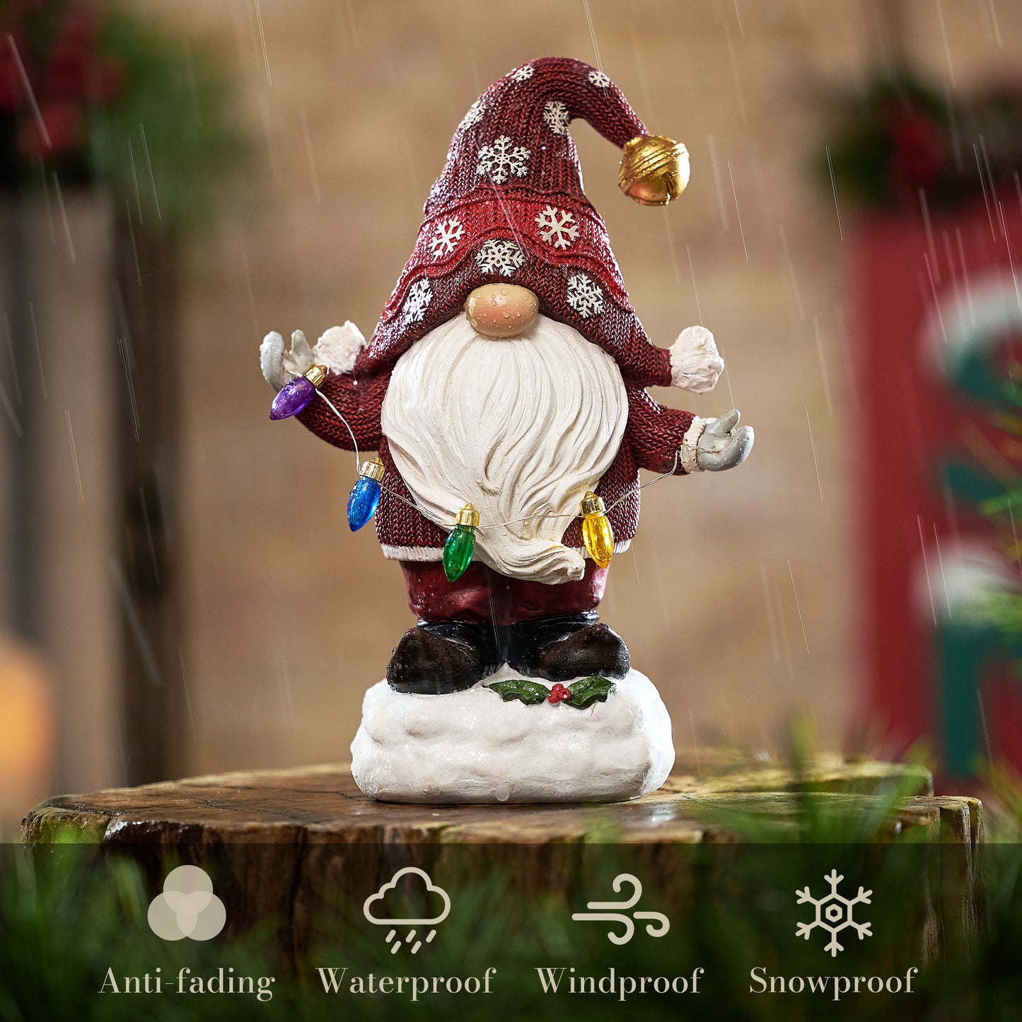 TERESA'S COLLECTIONS Outdoor Christmas Decorations Garden Gnome with LED Lights, Solar-Powered Outdoor Statue, Festive Red Decor, Durable Resin Ornaments Gift for Women and Man, 8.8"