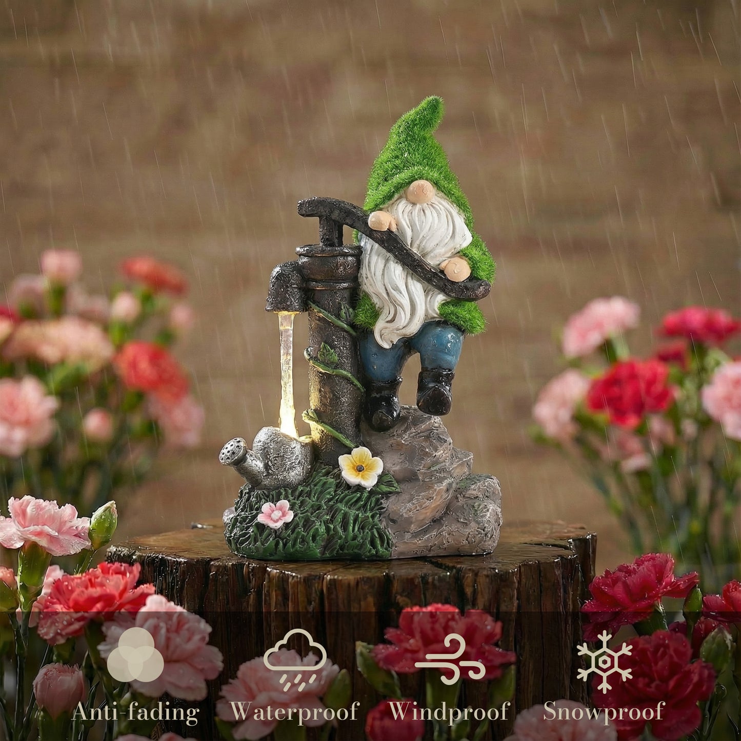 TERESA'S COLLECTIONS Garden Decor, Garden Gnomes Pumping Water,Gnomes Decor, Waterproof Resin with Solar Lights, Garden Decor, Garden Gifts for Mom,Indoor/Outdoor,9"