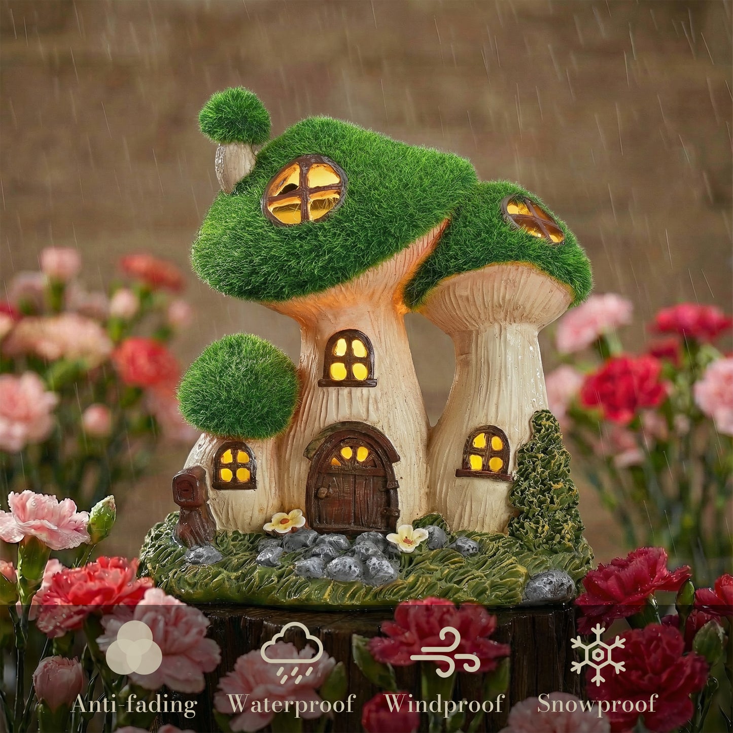 TERESA'S COLLECTIONS Garden Decor, Mushroom Fairy Garden House,Fairy House Decor, Waterproof Resin with Solar Lights, Garden Decor, Garden Gifts for Mom,Indoor/Outdoor,6.7"