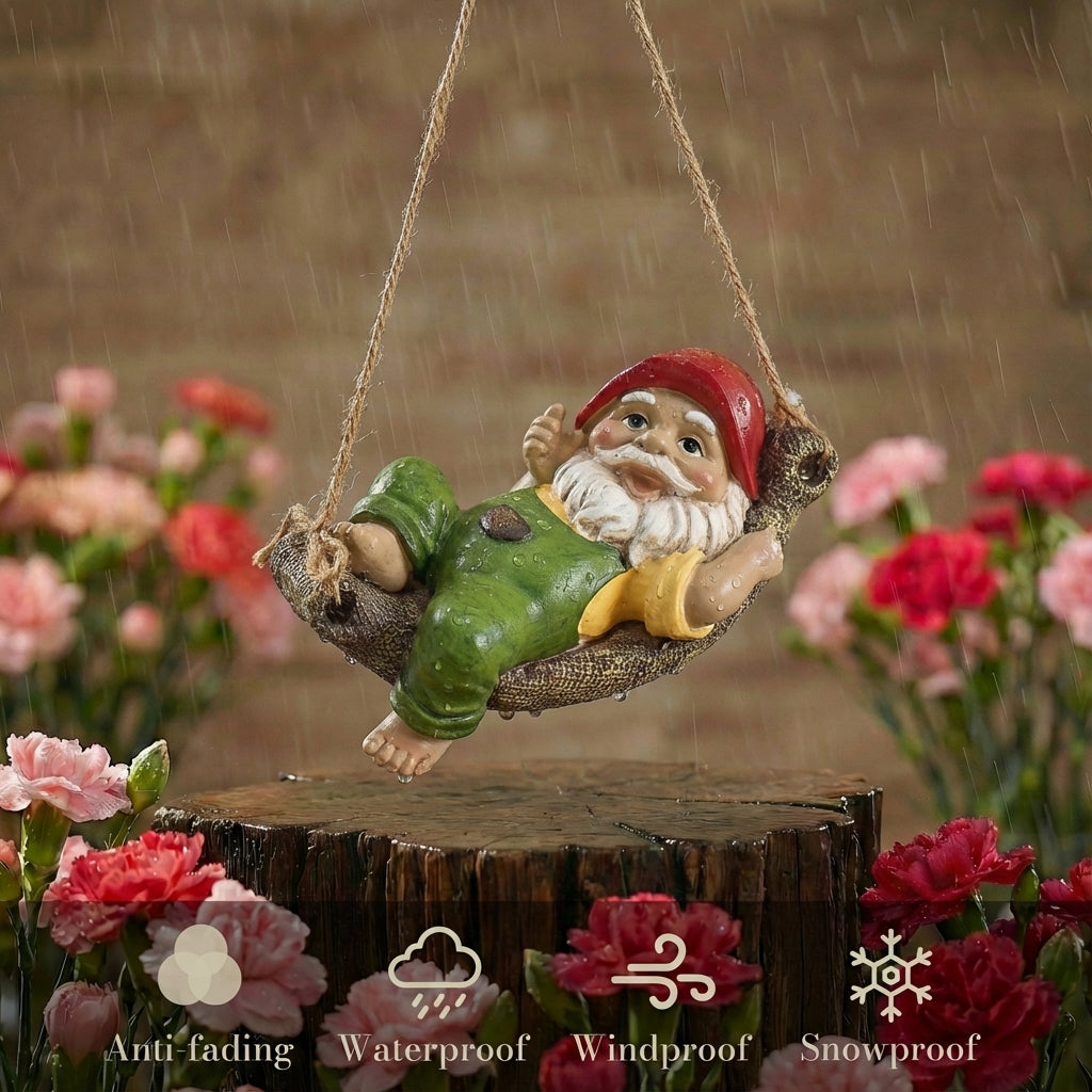 TERESA'S COLLECTIONS Garden Decor, Garden Gnomes Lying on Hammock, Gnomes Decor, Waterproof Resin Garden Decor, Garden Gifts for Mom,Indoor/Outdoor,3.6"