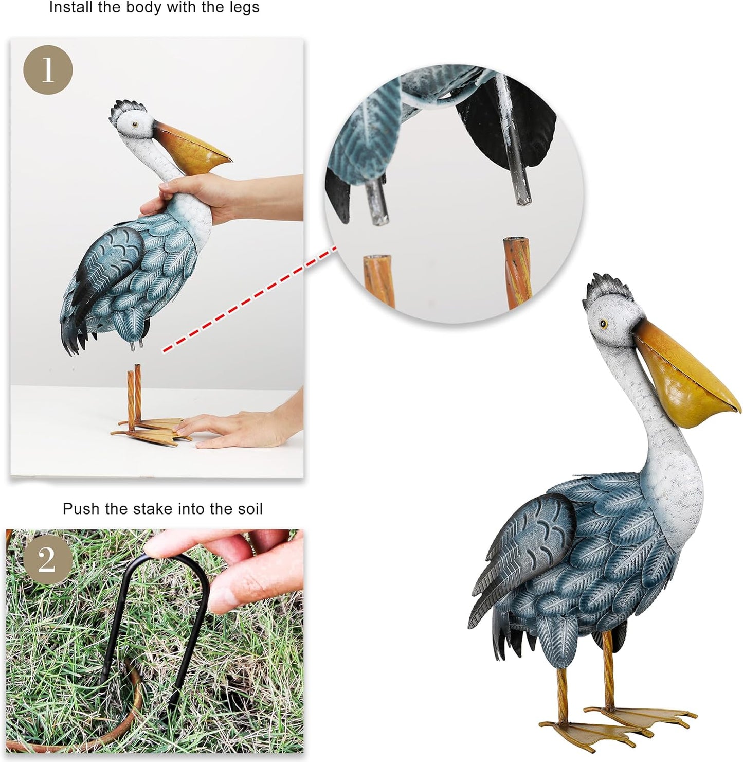 TERESA'S COLLECTIONS Pelican Statues Outdoor Decor, 16.5" Coastal Ocean Bird Garden Statues & Sculptures, Metal Yard Art Lawn Ornaments for Patio, Pond, Pool, Backyard Decorations