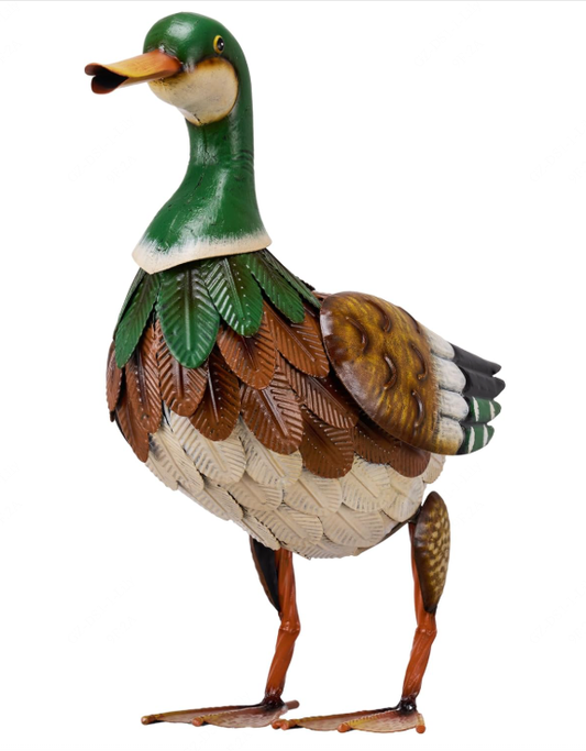 TERESA'S COLLECTIONS Garden Decor for Outside, Metal Mallard Duck Decorations for Outdoor Decor, 16 inch Duck Decoys Animal Outdoor Statues for Yard Patio Lawn Pool Porch Backyard