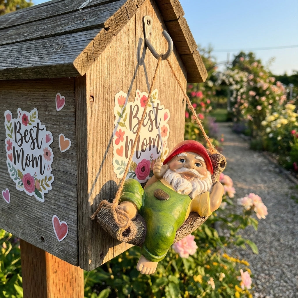 TERESA'S COLLECTIONS Garden Decor, Garden Gnomes Lying on Hammock, Gnomes Decor, Waterproof Resin Garden Decor, Garden Gifts for Mom,Indoor/Outdoor,3.6"