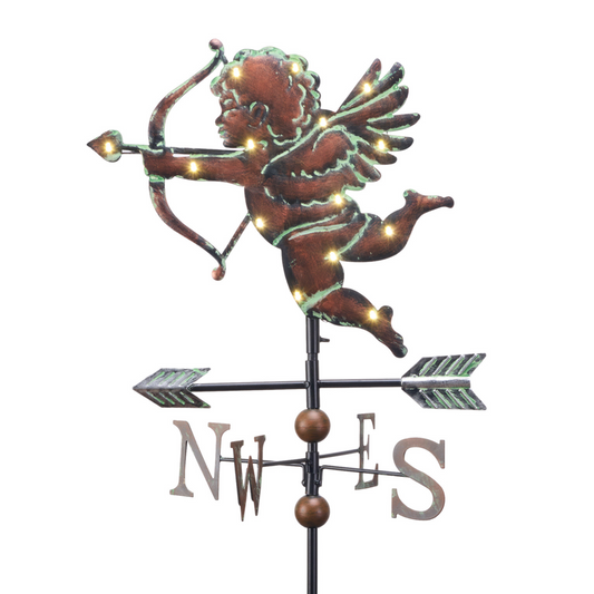 TERESA'S COLLECTIONS Valentines Day Gift Decorations Outdoor for Home, Cupid Solar Lights Weathervane for Garden Decor, Decorative Garden Stake for Valentine Decor, Metal Yard Art for Proch Patio, 24"