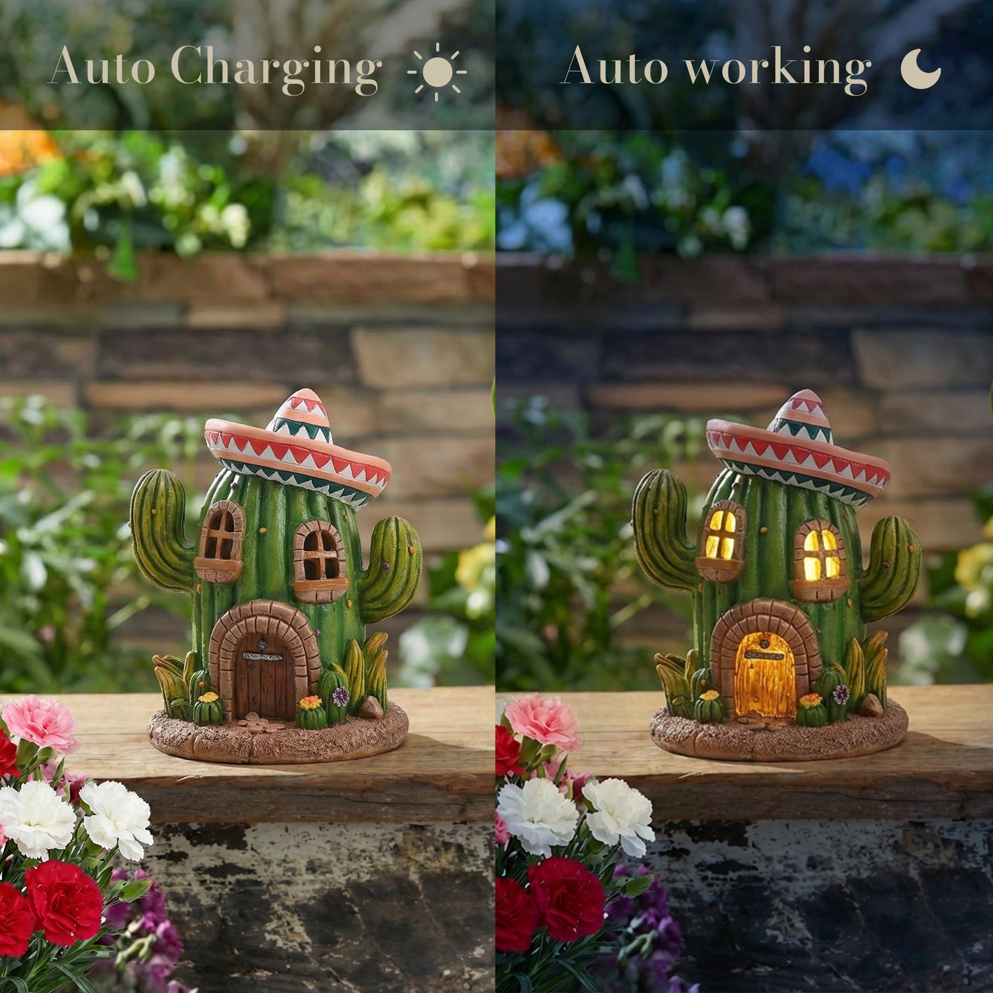 TERESA'S COLLECTIONS Garden Decor, Cactus Fairy House Cinco de Mayo Decor, Waterproof Resin Garden Statue, Cinco de Mayo Gift, Garden Gift, Indoor/Outdoor, 7.5"