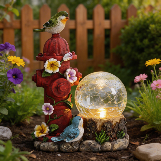 TERESA'S COLLECTIONS Garden Decor, Set of 2 Cute Birds and Hydrant Garden Decor, Waterproof Resin Garden Statue, Birds Gift, Garden Gift for Women Mom, Indoor/Outdoor
