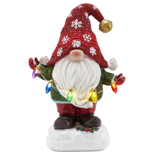 TERESA'S COLLECTIONS Outdoor Christmas Decorations Garden Gnome with LED Lights, Solar-Powered Outdoor Statue, Festive Red&Green Decor, Durable Resin Ornaments Gift for Women and Man, 7.5"