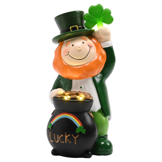 TERESA'S COLLECTIONS St Patricks Decorations for Outdoor Decor, Irish Luckly Tiered Tray Decor with Clover, St Patricks Day Shamrock Leprechaun Figurine with Solar Lights, Irish Gifts for Home,7.9"