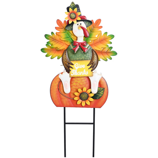 TERESA'S COLLECTIONS Thanksgiving Turkey Decorations,Metal Garden Stakes with Sunflowers Pumpkins,Fall Yard Signs for Lawn Outdoor Decor,29"