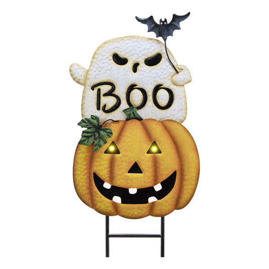 TERESA'S COLLECTIONS Halloween Decorations for Outdoor, Cute Spooky Decorative Garden Stakes with Solar Light, Jack O Lantern Metal Yard Sign for Home Patio Halloween Party, 23"