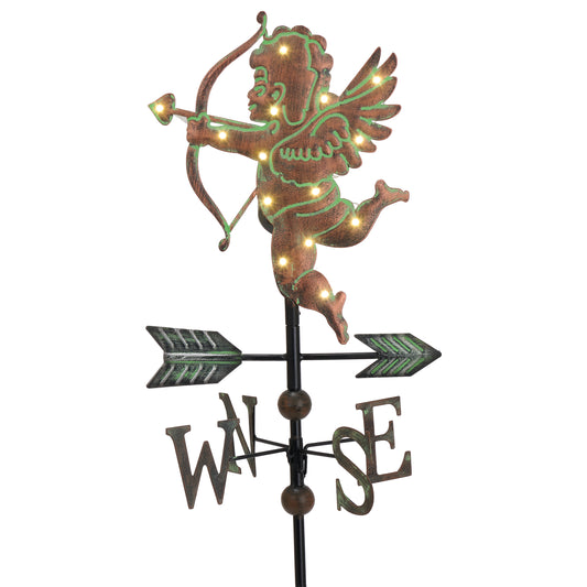 TERESA'S COLLECTIONS Valentines Day Gift Decorations Outdoor for Home, Cupid Solar Lights Weathervane for Garden Decor, Decorative Garden Stake for Valentine Decor, Metal Yard Art for Proch Patio, 24"