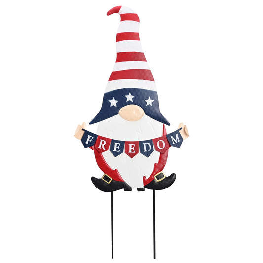 TERESA'S COLLECTIONS 4th of July Decorations for Outdoor, Patriotic Memorial Day Garden Decor, Gnome Metal Yard Art Sign for Outside, Americana Garden Stake for Lawn, Independence Day Gifts, 34''