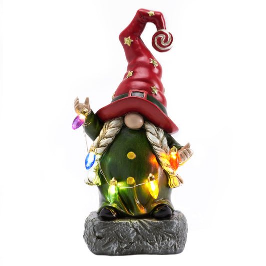 TERESA'S COLLECTIONS Garden Gnomes Halloween Decorations Outdoor for Resin Garden Statues, Red Gnome Decor Battery Operated Colorful LED Light, Witch Halloween Decor for Party Porch Gifts, 8.86"