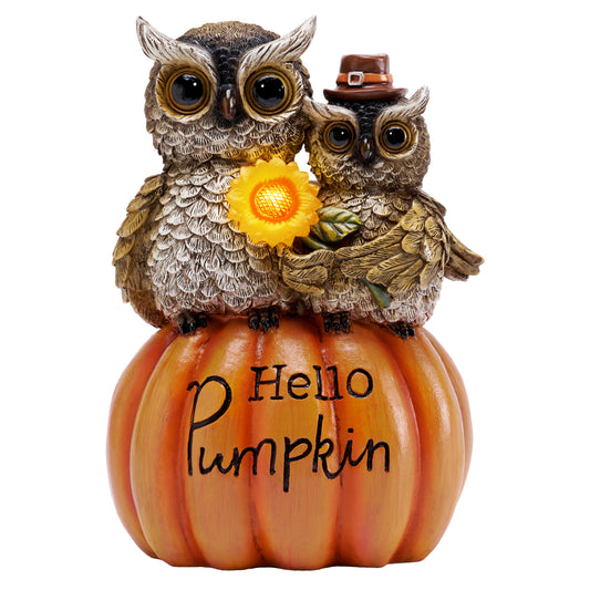 TERESA'S COLLECTIONS Fall Decor, Autumn Owl Decor, Owl Perch on Pumpkin with Solar Light, Outdoor Fall Decor Waterproof Resin, Fall Gifts Outdoor/Indoor, 9.8"