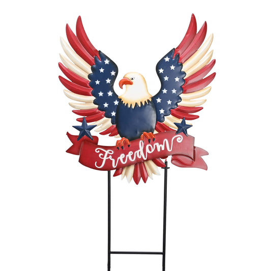 TERESA'S COLLECTIONS 4th of July Decorations for Outdoor, Patriotic Memorial Day Garden Decor, Eagle Metal Yard Art Sign for Outside, Americana Garden Stake for Lawn, Independence Day Gifts, 34''