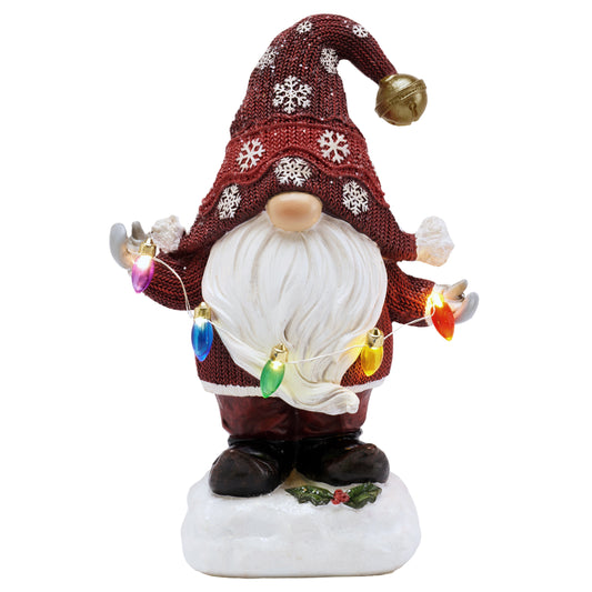 TERESA'S COLLECTIONS Outdoor Christmas Decorations Garden Gnome with LED Lights, Solar-Powered Outdoor Statue, Festive Red Decor, Durable Resin Ornaments Gift for Women and Man, 8.8"