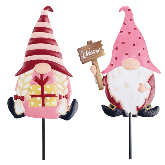 TERESA'S COLLECTIONS Outdoor Christmas Decorations for Home, 2Pcs Valentine Decor Pink Gnome Stakes for Garden, Metal Yard Art Valentine's Gifts for Him Her,Valentine's Day Decorations for Porch, 23"