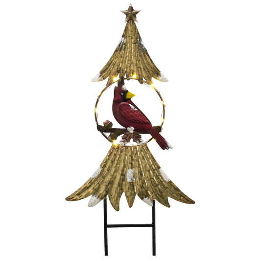 TERESA'S COLLECTIONS Gold Christmas Tree Decor with Cardinals for House, Solar Christmas Lights Outdoor Waterproof Decorations for Outside,Metal Xmas Decorations for Yard Lawn Party Gifts, 31"