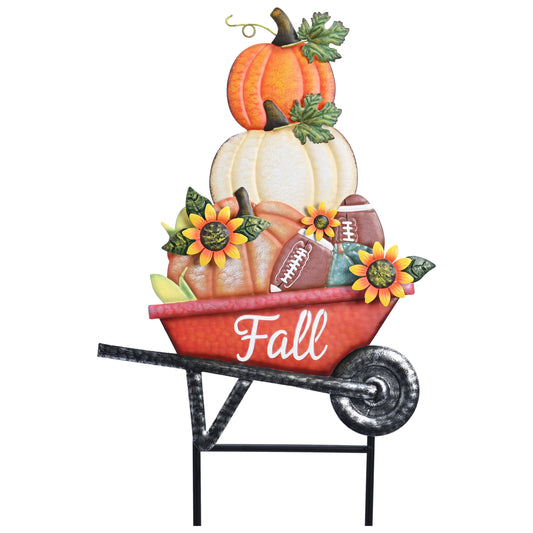 TERESA'S COLLECTIONS Fall Garden Stake, Wheelbarrow Pumpkin Outdoor Decor Sunflower Football Yard Art for Lawn Patio Porch,23